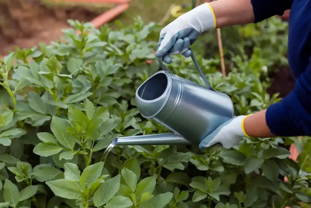 watering lettuce evening Dutch garden
