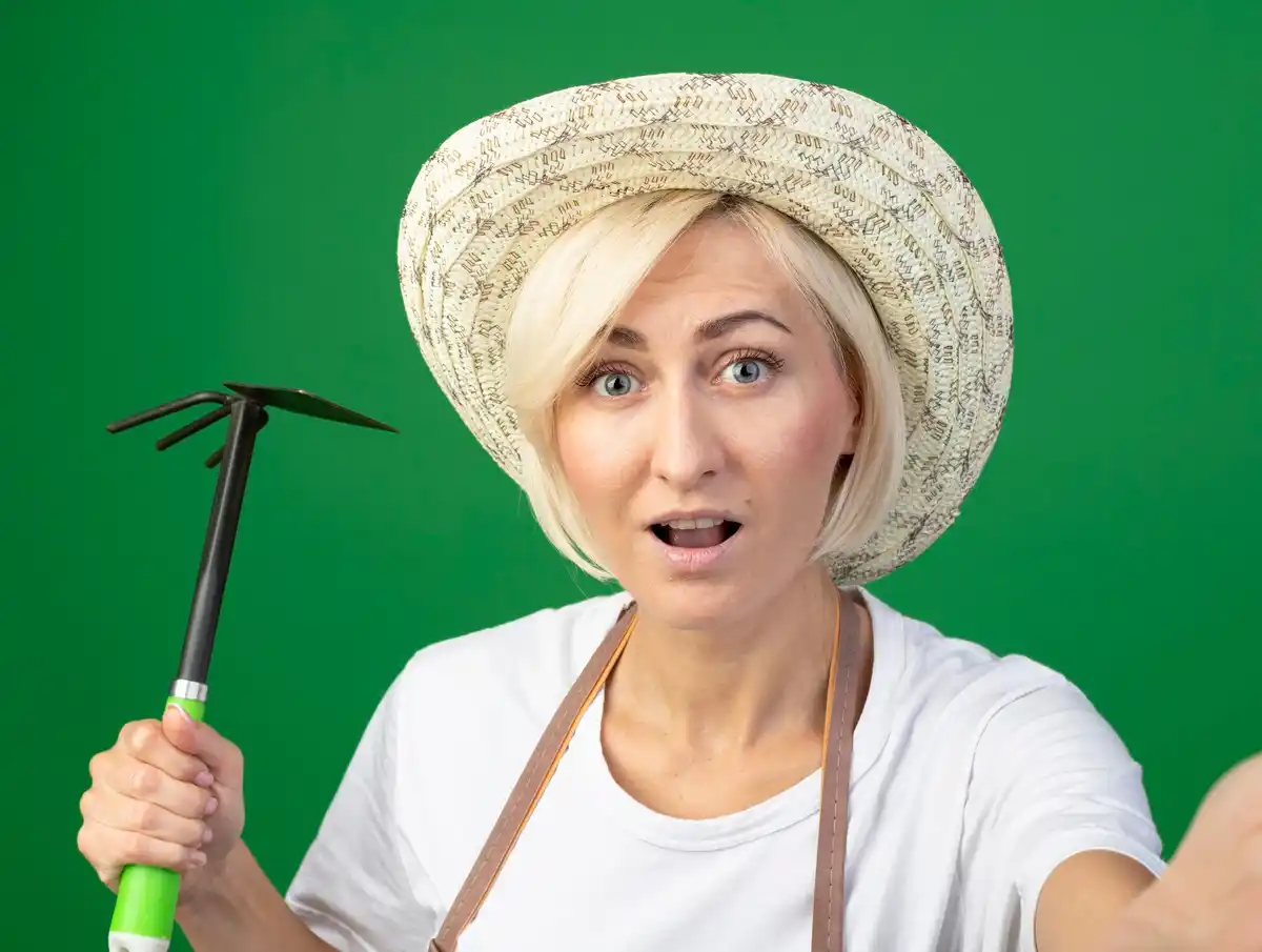 senior woman injured with garden tool Dutch allotment