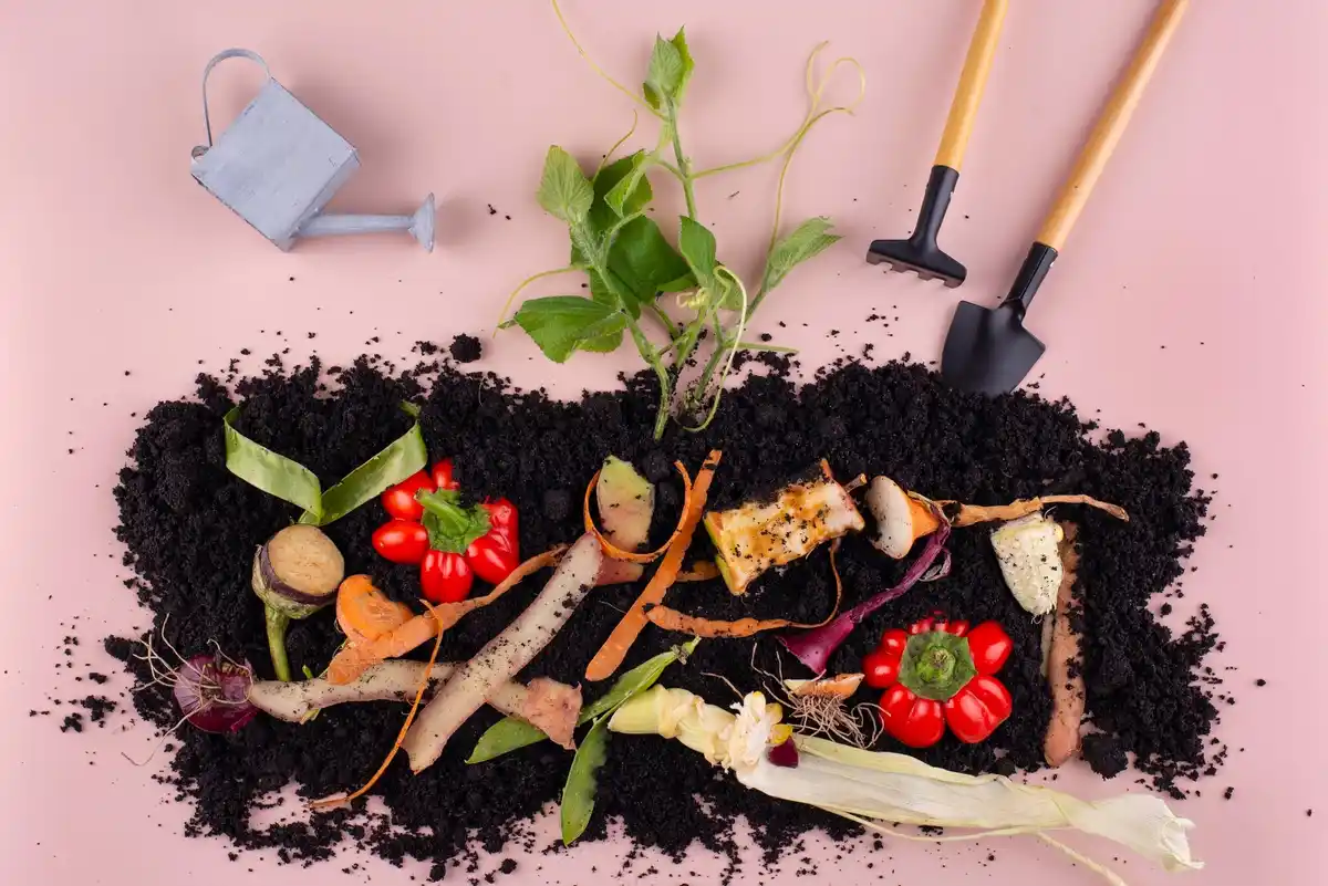 close up vegetable garden composting kitchen waste dutch