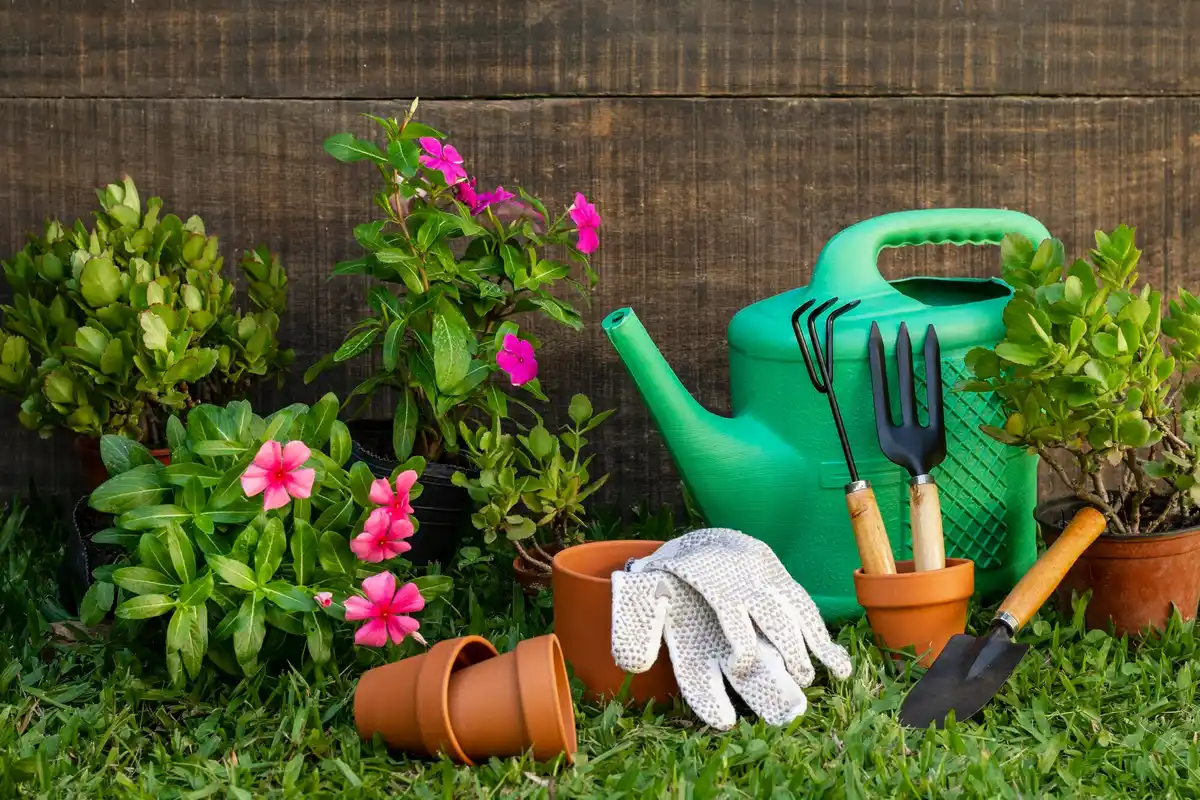 Dutch garden tools on display in a local garden center