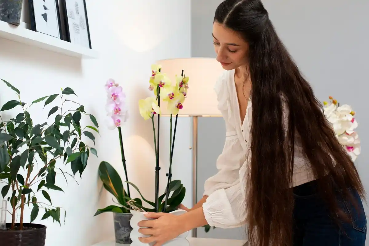 watering orchid from watering can step by step home