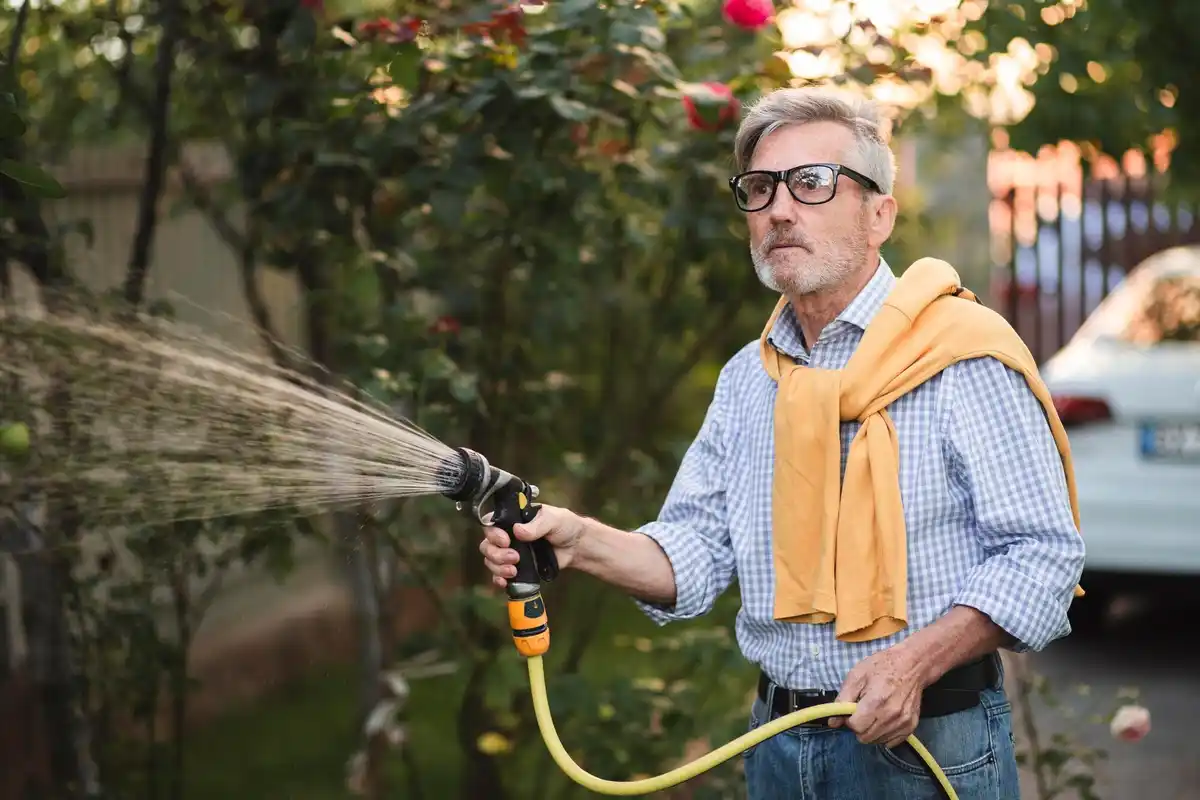 modern garden foam sprayer tool on patio