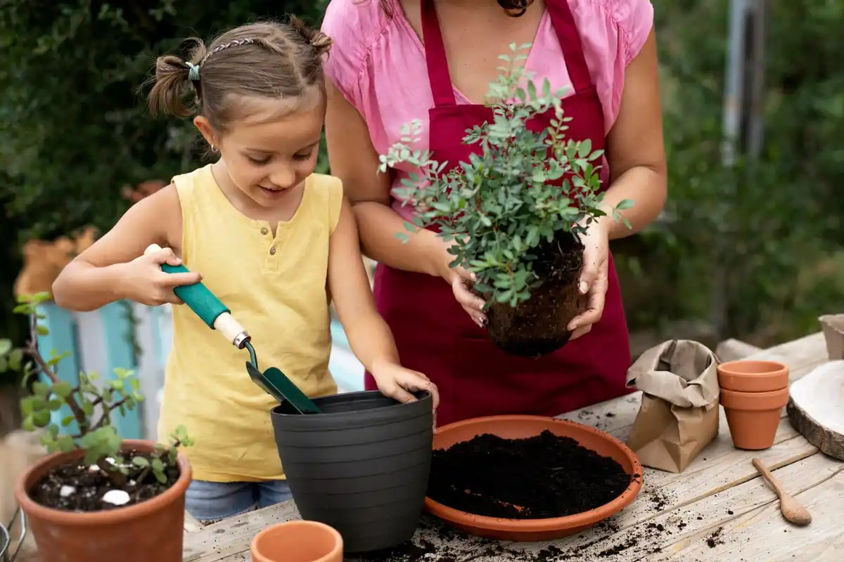 grandmother planting flower seeds dutch home garden