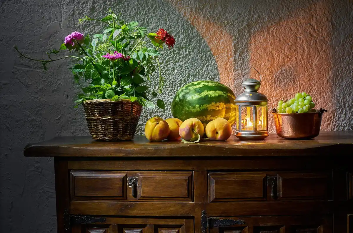 Dutch vegetable garden pickling cucumbers summer night moon