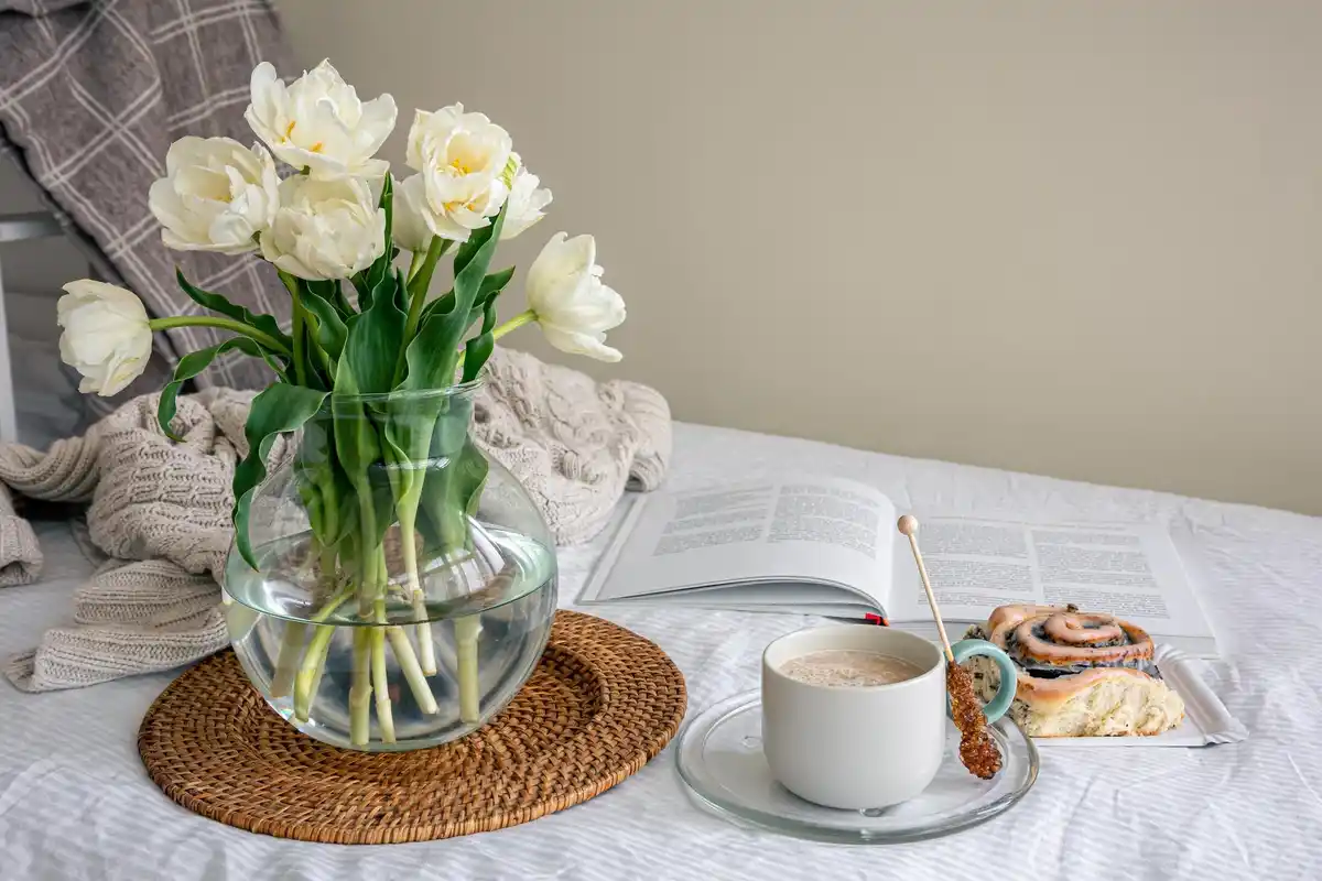 dutch flower bouquet on kitchen table home sunlight rustic