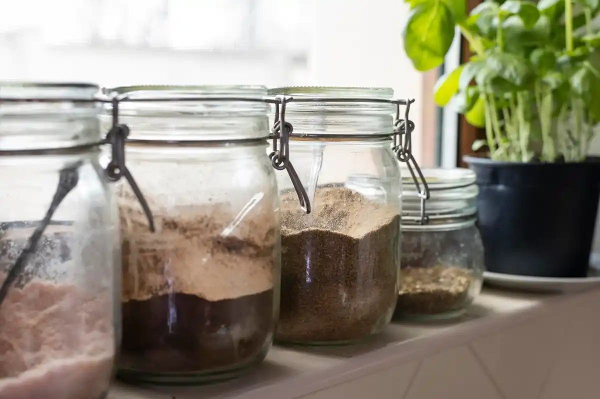 glass jar storing seeds