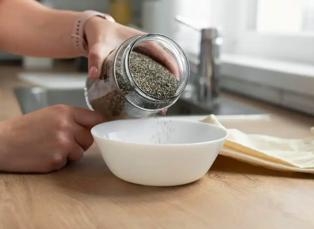 close up soaking organic vegetable seeds kitchen Dutch home