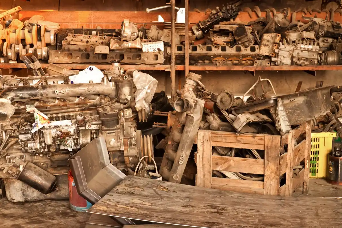 rusty garden tools in storage shed