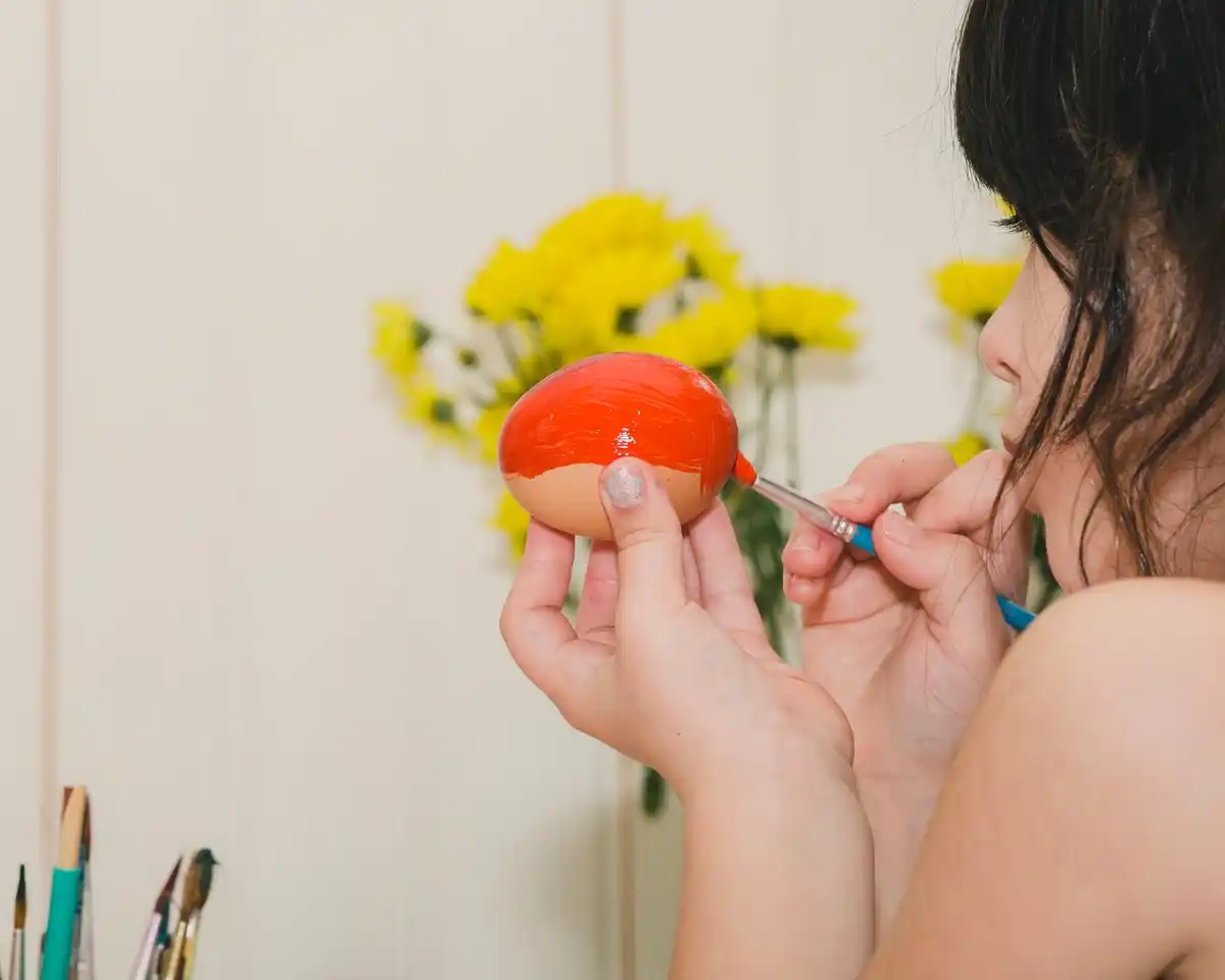 eggshells being crushed by hand over tomato plant