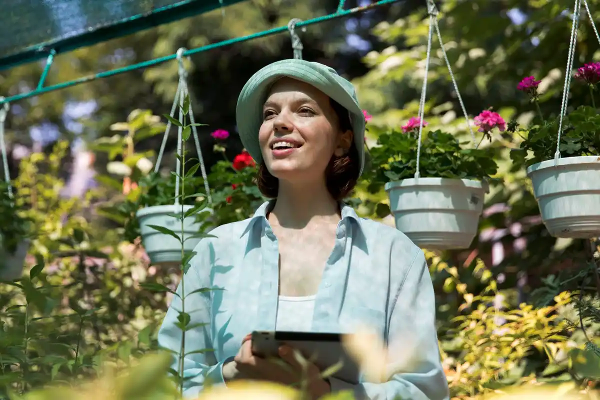 dutch gardener using biodegradable plant pots